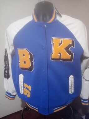 NWT New Look Men's Varsity Jacket Blue Embroidered Button Snap Size Medium M